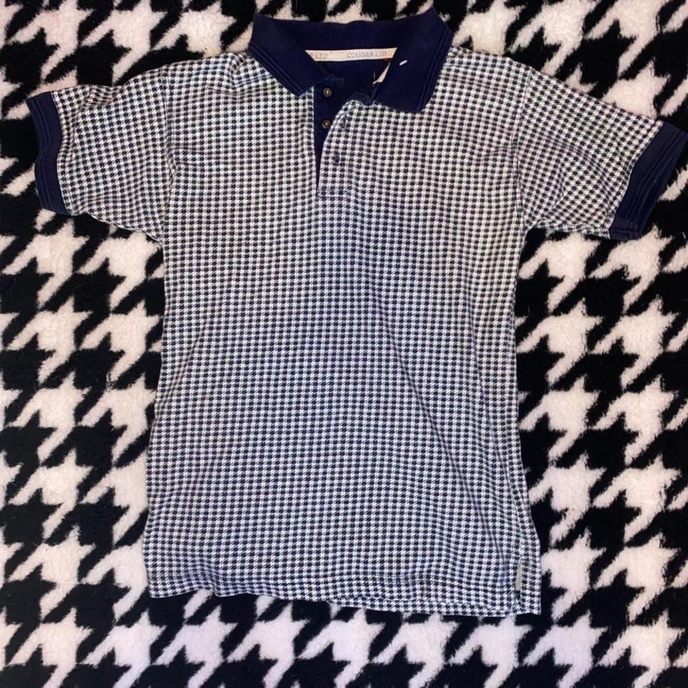 dark green and white houndstooth button up